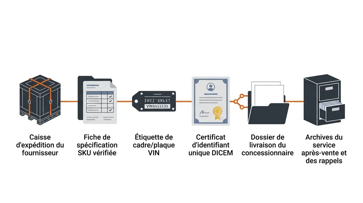 Contrôle visuel d’un gravage et d’une plaque d’identification sur une moto tout-terrain